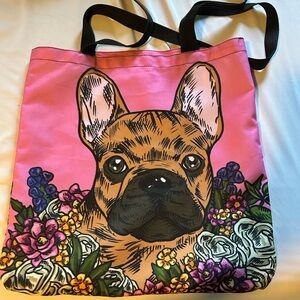 Pink French Bulldog Floral Tote Bag - Unbranded